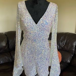 ASHLEYlauren White Sequin Bell Sleeve Romper